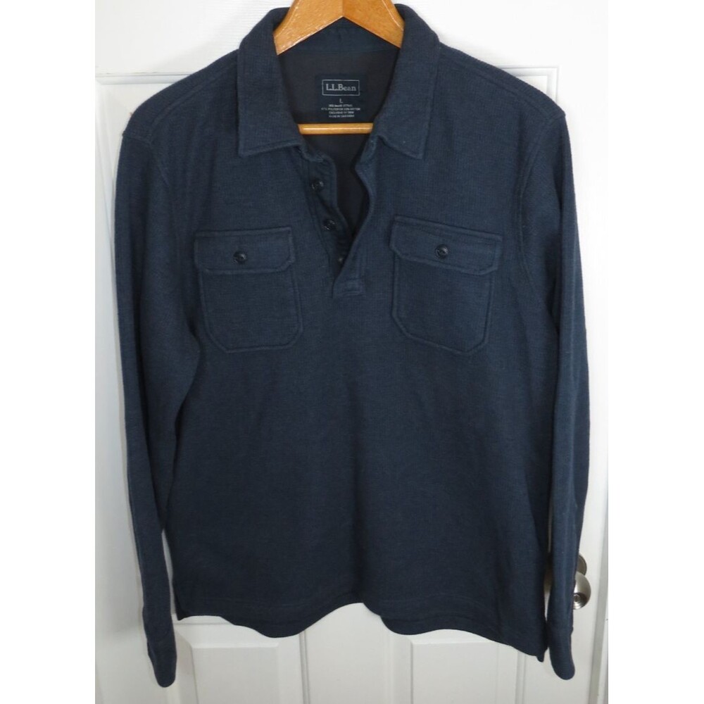 L.L. Bean Men's Fleece Lined Thermal L/S Field Polo Shirt Size LG
